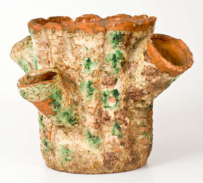 Unusual Rustic Multi-Glazed Redware Flowerpot, probably Strasburg, VA, circa 1890