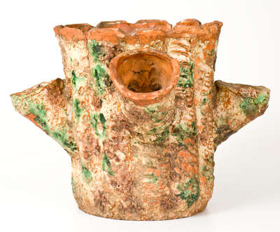 Unusual Rustic Multi-Glazed Redware Flowerpot, probably Strasburg, VA, circa 1890