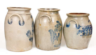 Lot of Three: BEAVER, Pennsylvania Decorated Stoneware Jars