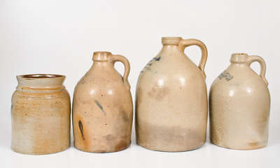 Lot of Four: Small-Sized Stoneware Jugs and Jar w/ Impressed NEW YORK CITY Advertising