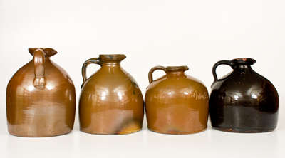 Lot of Four: Stoneware Syrup Jugs incl. BROOKLYN and CAMDEN, NY Advertising Examples