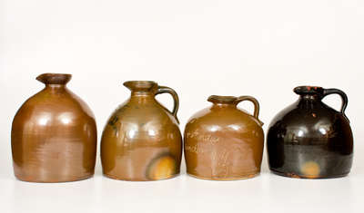 Lot of Four: Stoneware Syrup Jugs incl. BROOKLYN and CAMDEN, NY Advertising Examples