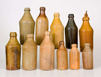 Lot of Eleven: Stoneware Bottles w/ Impressed Marks incl. W. SMITH (Greenwich, NY) Example