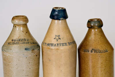 Lot of Five: Fine Stoneware Bottles incl. Dated and Cobalt Decorated Examples