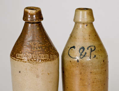 Lot of Five: Fine Stoneware Bottles incl. Dated and Cobalt Decorated Examples