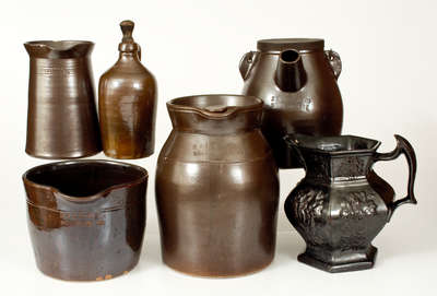 Lot of Six: Bennington, VT Albany Slip Glazed Stoneware w/ Impressed Marks