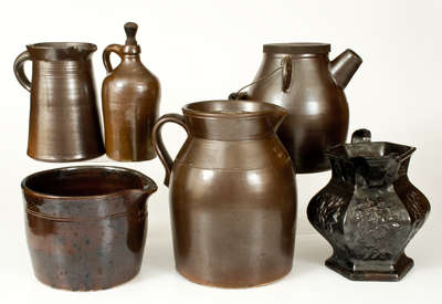 Lot of Six: Bennington, VT Albany Slip Glazed Stoneware w/ Impressed Marks