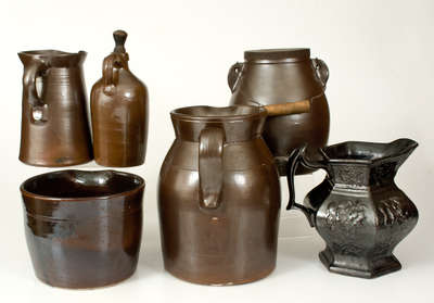 Lot of Six: Bennington, VT Albany Slip Glazed Stoneware w/ Impressed Marks