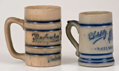 Lot of Two: Whites Utica Stoneware Advertising Mugs for Rochester Brew Co., Schlitz