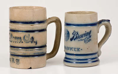 Lot of Two: Whites Utica Stoneware Advertising Mugs for Rochester Brew Co., Schlitz