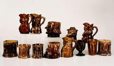 Lot of Thirteen: Rockingham Ware Cups and Molded Figural Vessels