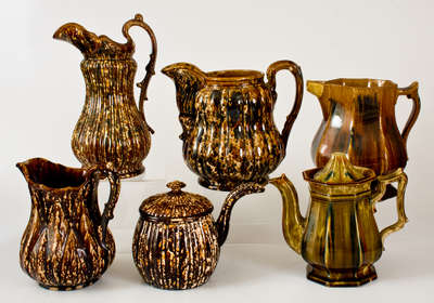 Lot of Six: Flint Enamel Pitchers and Stew Pot