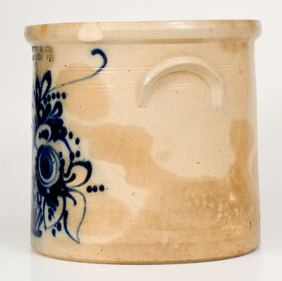 Three-Gallon J. NORTON & CO. / BENNINGTON, VT. Stoneware Crock w/ Cobalt Flower Basket