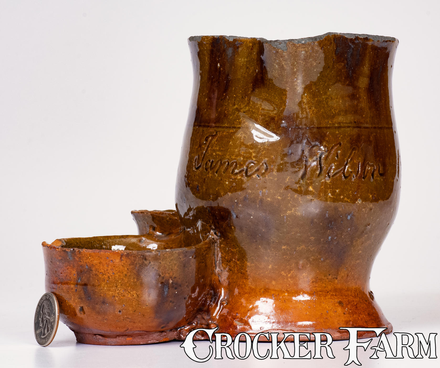 Very Rare Redware Shaving Pitcher w/ 1849 Inscription, probably New ...