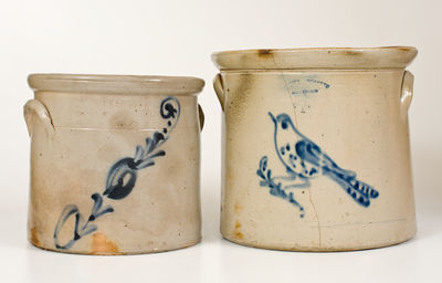 Lot of Two: Hartford, CT Stoneware Crocks w/ Bird and Floral Decoration