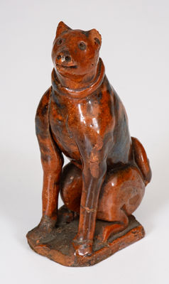 Rare Glazed Redware Figure of a Dog, attrib. Jesiah Shorb, West Manheim Twp, York County, PA