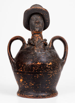 Exceedingly Rare Large Redware African-American Preacher Bank, Southern or Mid-Atlantic origin, c1840