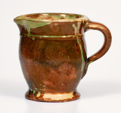 Multi-Glazed Redware Cream Pitcher attrib. S. Bell & Sons, Strasburg, VA, c1890