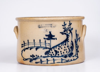 Exceedingly Rare J. & E. NORTON / BENNINGTON, VT Stoneware Cake Crock w/ Deer Scene