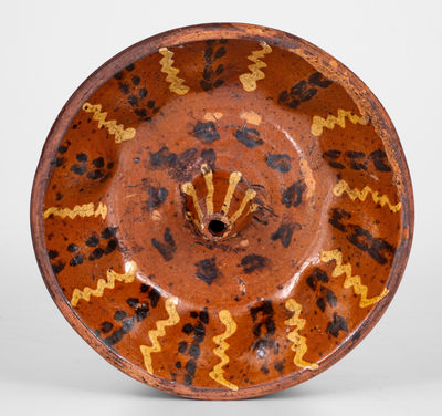 Exceptional Glazed Pennsylvania Redware Mold w/ Two-Color Slip Decoration