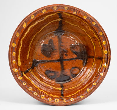 Glazed Redware Bowl w/ Two-Color Slip Decoration, probably Pennsylvania, 19th century