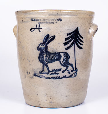 Extremely Rare F. STETZENMEYER / ROCHESTER Stoneware Jar w/ Elaborate Slip-Trailed Rabbit Decoration