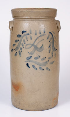 4 Gal. Stoneware Churn w/ Cobalt Vine Decoration, probably Ohio Origin