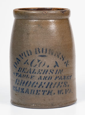 Rare ELIZABETH, W. VA Stoneware Stenciled Canning Jar