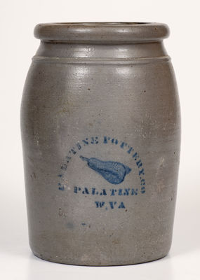 PALATINE POTTERY CO. / PALATINE, W. VA Stoneware Canning Jar w/ Stenciled Pear