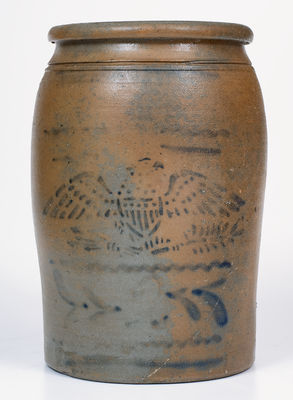 Attrib. A.P. Donaghho, Parkersburg, WV Stoneware Jar w/ Stenciled Eagle Decoration