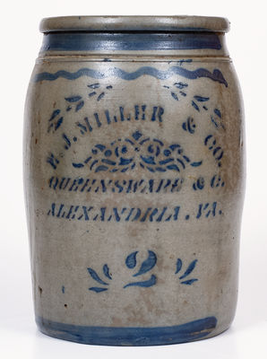 2 Gal. E. J. MILLER & CO. / ALEXANDRIA, VA Stoneware Stenciled Advertising Jar
