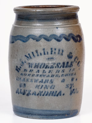 1 Gal. E. J. MILLER & CO. / ALEXANDRIA, VA Stoneware Stenciled Advertising Jar