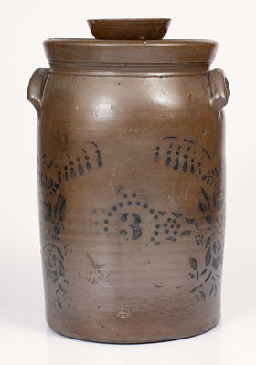 3 Gal. Palatine, West Virginia Stoneware Churn w/ Stenciled Floral Decoration