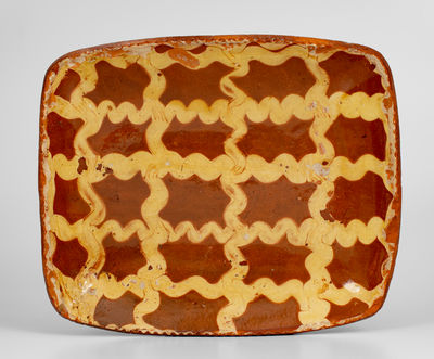 Very Fine Pennsylvania Redware Platter w/ Bold Latticework Design