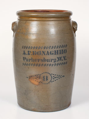 8 Gal. A. P. DONAGHHO / PARKERSBURG, WV Stoneware Crock