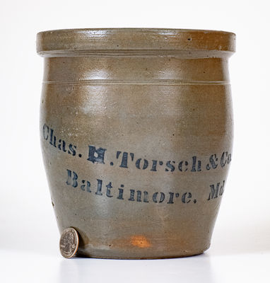 Small-Sized Chas. H. Torsch / Baltimore, Md. Stoneware Advertising Jar by Donaghho