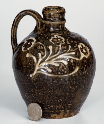 Extremely Rare Collin Rhodes, Edgefield District, SC Quart-Sized Jug w/ Elaborate Kaolin Slip Decoration