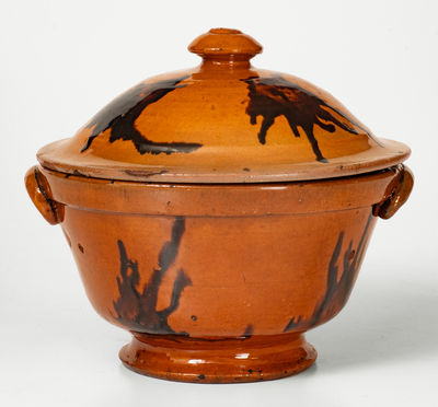 Large-Sized Lidded Redware Bowl attrib. Samuel Wetmore, Huntington, Long Island