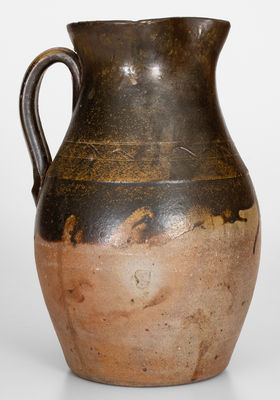 Tennessee Stoneware Pitcher w/ Albany Slip Dip and Incised Sine Wave Design