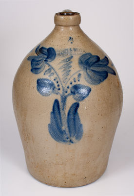 4 Gal. COWDEN & WILCOX / HARRISBURG, PA Stoneware Jug w/ Floral Decoration