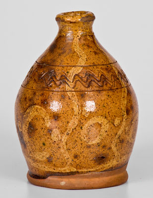 Rare Slip-Decorated New England Redware Bottle, possibly Peter Clark, 18th / early 19th century