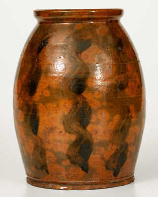 Rare New England Redware Jar w/ Manganese Stripe Decoration, early to mid 19th century