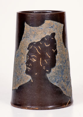 Unusual Stoneware Mug with Artistic Incised Woman Decoration, Yale University