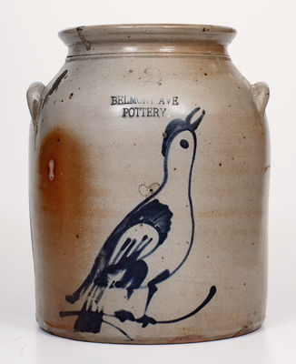 2 Gal. BELMONT AVE. POTTERY Stoneware Jar w/ Bird Decoration