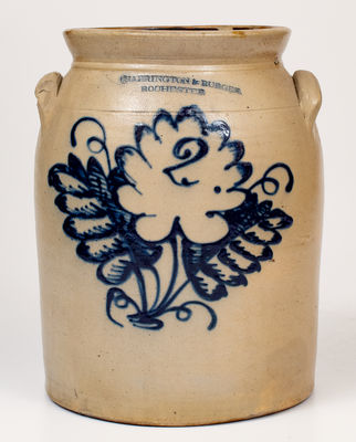 2 Gal. HARRINGTON & BURGER / ROCHESTER Stoneware Jar w/ Cobalt Leaf Decoration