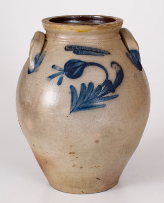 N. CLARK & CO. / LYONS Stoneware Jar w/ Floral Decoration