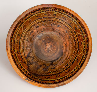 Extremely Rare and Important Monumental Hagerstown, MD Redware Bowl w/ Slip Decoration and Incised Tree