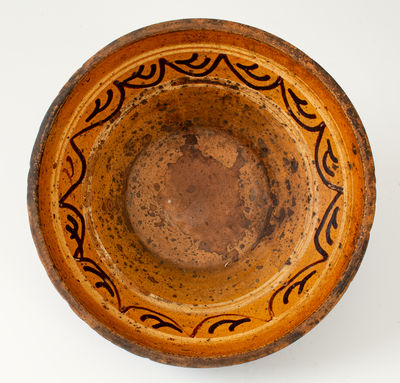 Hagerstown, MD Redware Bowl w/ Looping Two-Color Slip Decoration, c1780-1810