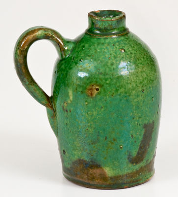 Outstanding Miniature Copper-Glazed Redware Jug, attrib. J. Eberly or S. Bell & Sons, Strasburg, VA