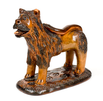 Outstanding Large-Sized Pennsylvania Redware Lion Figure